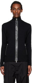 Черный свитер с отделкой из кожи ягненка Moncler