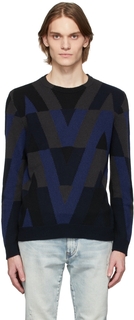 Черно-темно-синий свитер с принтом Valentino