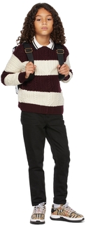 Детский бордово-белый вязаный свитер с косами Burberry
