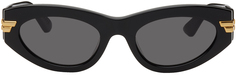 Черные классические овальные солнцезащитные очки Bottega Veneta