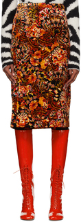 Черно-оранжевая юбка-миди с принтом Dries Van Noten