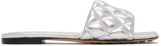 Серебряные стеганые сандалии на плоской подошве Bottega Veneta