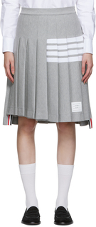 Серая юбка-миди с 4 полосами Thom Browne