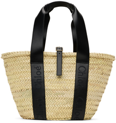 Бежево-черная объемная сумка с короткими ручками Medium Sense Basket Chloé Chloe
