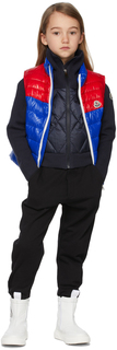 Детский темно-синий пуховый кардиган с высоким воротником Moncler Enfant
