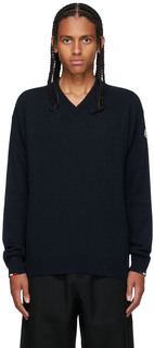 Темно-синий кашемировый свитер с v-образным вырезом Moncler