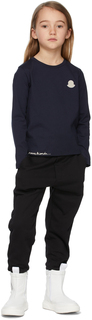 Детская темно-синяя футболка с цепным стежком Moncler Enfant