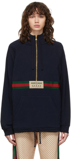 Худи темно-синего цвета с винтажным логотипом Gucci