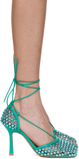Зеленые блестящие эластичные туфли на каблуке Web Bottega Veneta