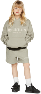 Детские зеленые флисовые шорты с логотипом Essentials