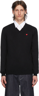 Черно-красный свитер с v-образным вырезом и нашивкой в ​​форме сердца Comme des Garçons Play