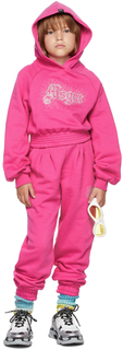 Укороченная толстовка с капюшоном Kids Pink со стразами и логотипом MSGM Kids