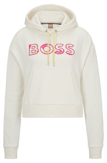 Худи Hugo Boss Cotton-blend Relaxed-fit With Printed Logo, кремовый