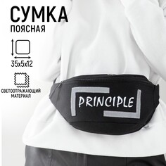 Сумка поясная, текстильная principe, 35 х 12 х 5 см, светоотр. нашивки, отд на молнии, черная Nazamok