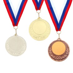 Медаль под нанесение 034 диам 4 см. цвет сер. с лентой Командор