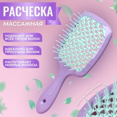 Расческа массажная, широкая, вентилируемая, 8,5 × 20,5 см, pvc коробка, цвет сиреневый/бирюзовый Queen Fair