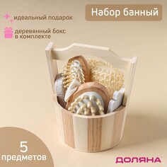 Набор банный доляна, 5 предметов (губка, пемза, расческа, массажер, разделитель для пальцев)