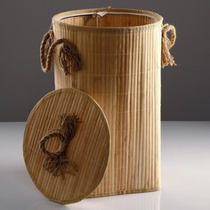 Корзина для белья, с крышкой и ручками, складная, 33×50 см, бамбук, джут NO Brand