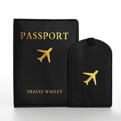 Обложка для паспорта, багажная бирка, цвет черный NO Brand