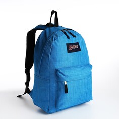 Рюкзак школьный из текстиля на молнии, наружный карман, цвет голубой NO Brand