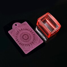 Набор для стемпинга, 2 предмета: штампик 3,5 × 2,5 см, скребок-пластина 5,4 × 4,2, цвет красный/прозрачный Queen Fair