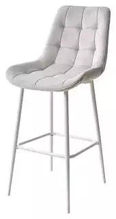 Барный стул ХОФМАН, цвет H-09 Светло-серый, велюр/белый каркас Bravo