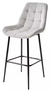 Барный стул ХОФМАН, цвет H-09 Светло-серый, велюр/чёрный каркас Bravo