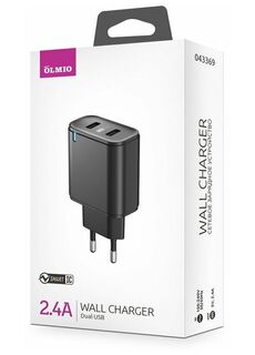 Сетевое зарядное устройство OLMIO USBx2, 2.4A, Smart IC, black