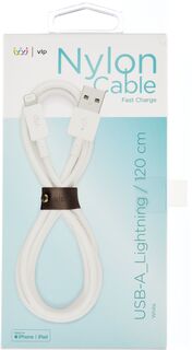Дата-кабель VLP Nylon Cable USB A - Lightning MFI, 1.2м, белый