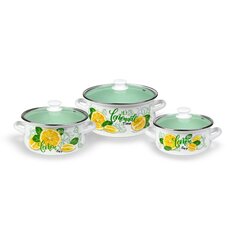 Набор посуды эмалированная сталь, 3 предмета, кастрюли 1.9, 2.7, 3.7 л, Керченский металлургический завод, Лимонный сет-1 Экстра