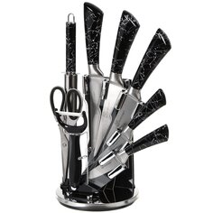 Набор ножей 9 предметов, черный, нержавеющая сталь, с подставкой, нержавеющая сталь, Y4-5463