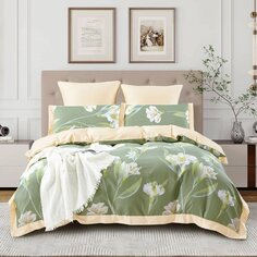 Постельное белье евростандарт, простыня 240х260 см, 2 наволочки 70х70 см, 2 наволочки 50х70 см, пододеяльник 200х220 см, Karteks, сатин, окантовка, SOK035