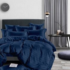 Постельное белье 2-спальное, простынь 175 х 215 см, 2 наволочки 70х70 см, пододеяльник 220х240 см, Stripe, страйп-полисатин, с европростыней, 19-4027 темно-синий