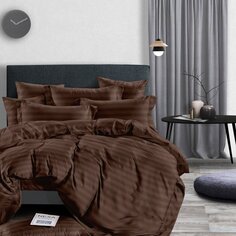 Постельное белье 2-спальное, простынь 175 х 215 см, 2 наволочки 70х70 см, пододеяльник 220х240 см, Stripe, страйп-полисатин, с европростыней, 19-1218 шоколад