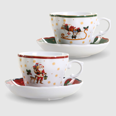 Чашка с блюдцем для кофе Porcelana Bogucice Red/Green Christmas 2 персоны