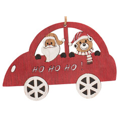 Игрушки елочные одиночные подвеска MAXIJOY Дед Мороз и Мишка в машине 12см дерево красный