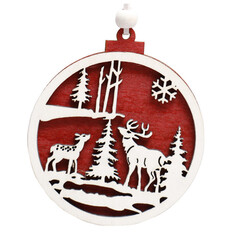 Игрушки елочные одиночные подвеска MAXIJOY Олени в зимнем лесу 10,5см дерево