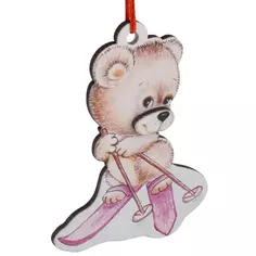 Елочная игрушка Christmas "3D Мишка на розовых лыжах" h7.5 см Без бренда