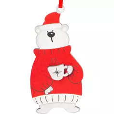 Украшение новогоднее «Медведь в свитере», 10 см, фанера Без бренда