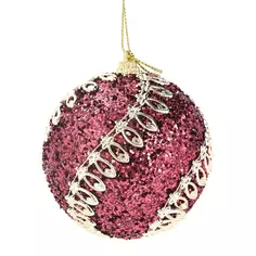 Елочное украшение Шар с узором из блесток Christmas ø8 см пластик цвет красный Без бренда