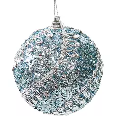 Елочное украшение Шар с узором из блесток Christmas ø8 см цвет синий Без бренда