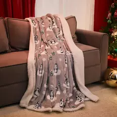 Плед Пингвины 180x200 см шерпа цвет серый Столица текстиля
