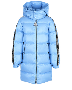 Голубое пальто-пуховик с лампасами Moncler детское