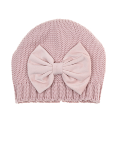 Розовая шапка с бархатным бантом в тон Catya детская
