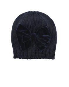 Темно-синяя шапка с бархатным бантом в тон Catya детское
