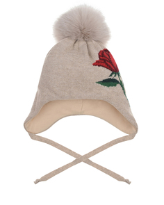 Бежевая шапка с принтом &quot;роза&quot; Chobi детская