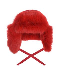 Красная шапка-ушанка с меховой отделкой Chobi детская