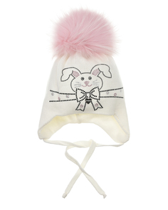 Белая шапка с розовым меховым помпоном Il Trenino детская