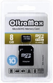 Карта памяти MicroSDHC 8GB OltraMax OM008GCSDHC10-AD Class 10 + SD адаптер