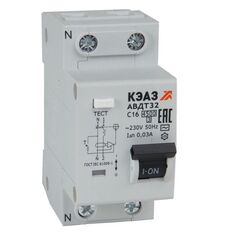 Автоматический выключатель дифф. тока (АВДТ) КЭАЗ 318361 с защитой от сверхтоков АВДТ32-22C16-AC-УХЛ4 (2P, C16, 30mA) 4,5кА